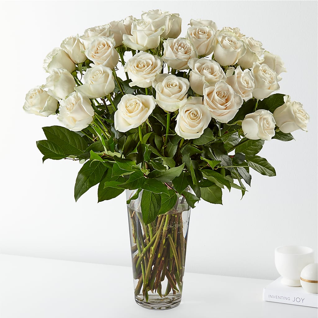 Long Stem White Rose Bouquet – BUSSE AND RIECK FLOWERS PLANTS & GIFTS, Kankakee IL
