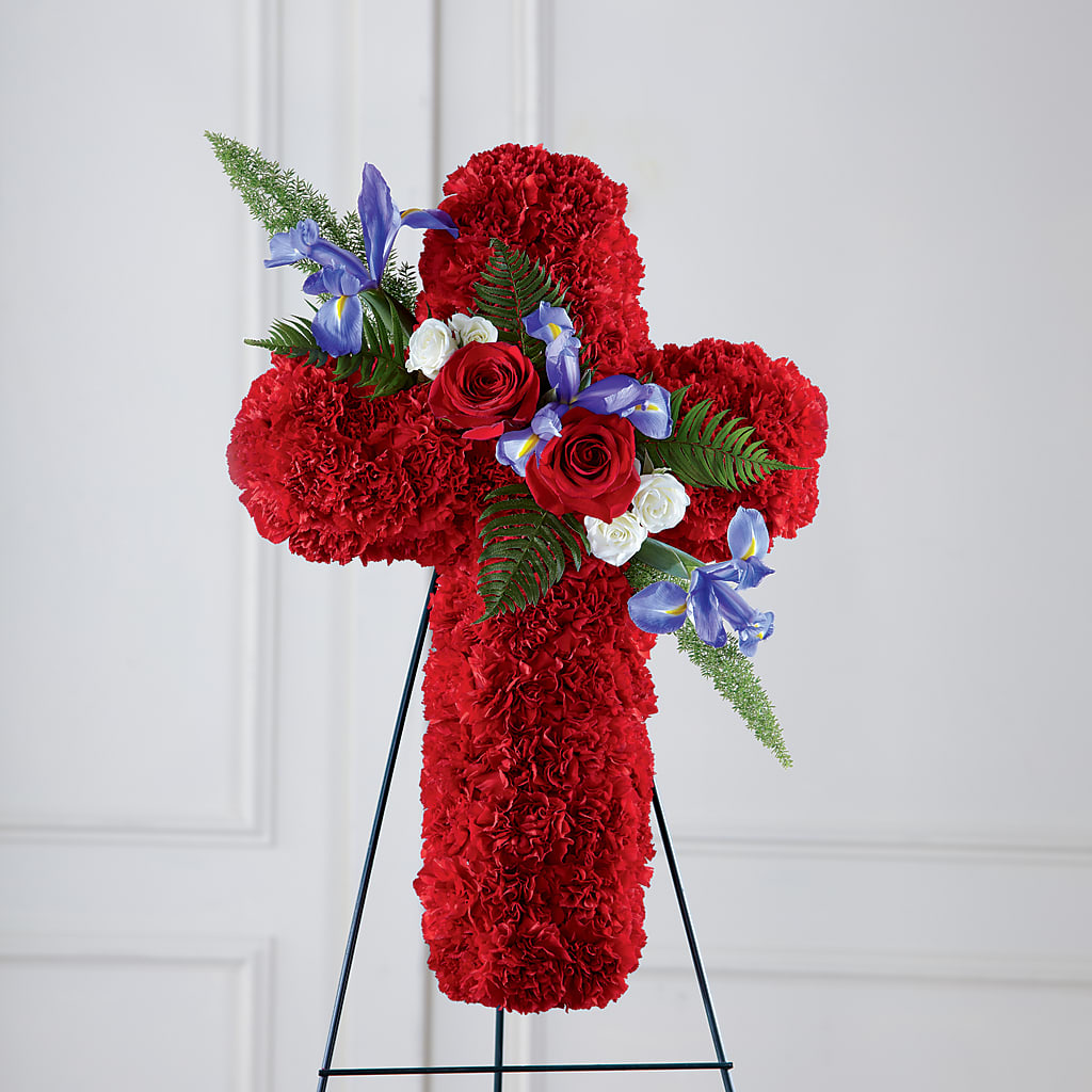 Faithful Hero Floral Cross – BUSSE AND RIECK FLOWERS PLANTS & GIFTS, Kankakee IL