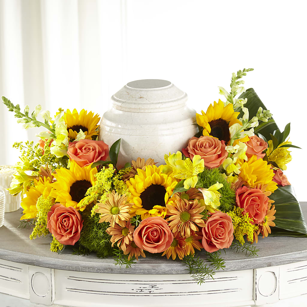 Faithful Sunflower Cremation Adornment – BUSSE AND RIECK FLOWERS PLANTS & GIFTS, Kankakee IL