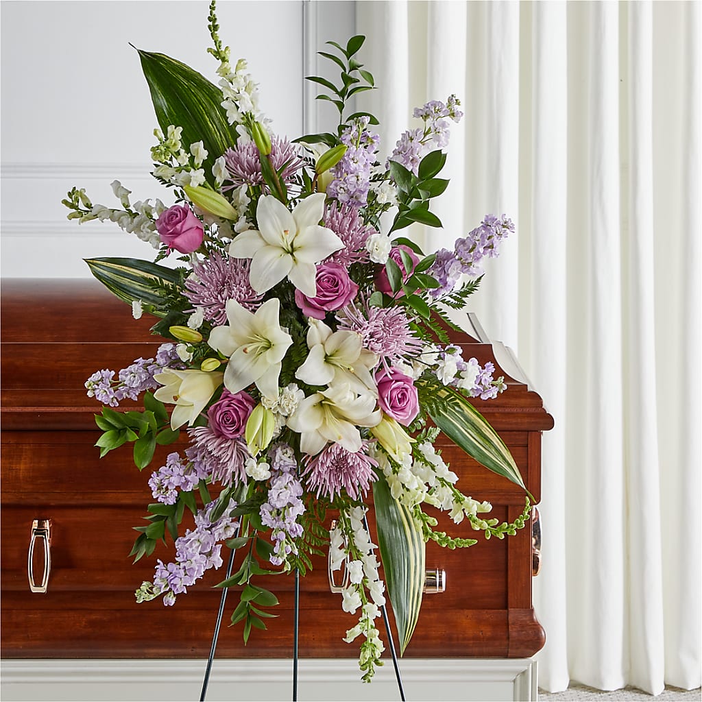 Grateful Hearts Standing Spray – BUSSE AND RIECK FLOWERS PLANTS & GIFTS, Kankakee IL
