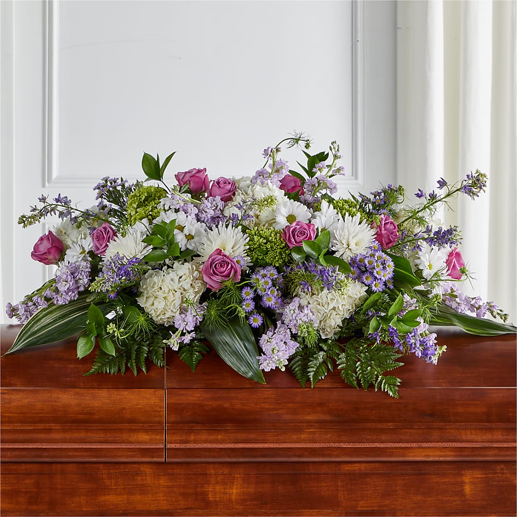 Meadows of Serenity Casket Spray – BUSSE AND RIECK FLOWERS PLANTS & GIFTS, Kankakee IL