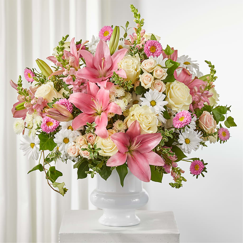 Empathetic Blooms Urn Arrangement – BUSSE AND RIECK FLOWERS PLANTS & GIFTS, Kankakee IL