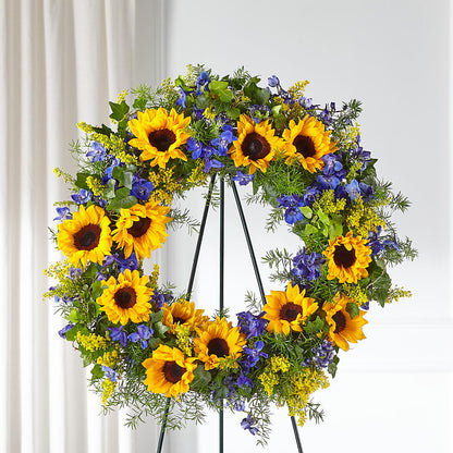 Bright Rays Wreath – BUSSE AND RIECK FLOWERS PLANTS & GIFTS, Kankakee IL