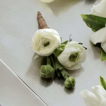 White Ranunculus Boutonniere – BUSSE AND RIECK FLOWERS PLANTS & GIFTS, Kankakee IL