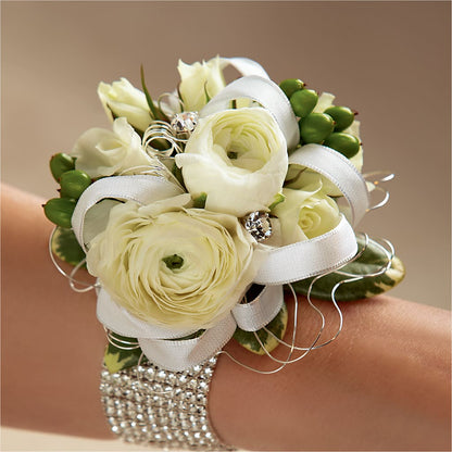White Wedding Corsage – BUSSE AND RIECK FLOWERS PLANTS & GIFTS, Kankakee IL